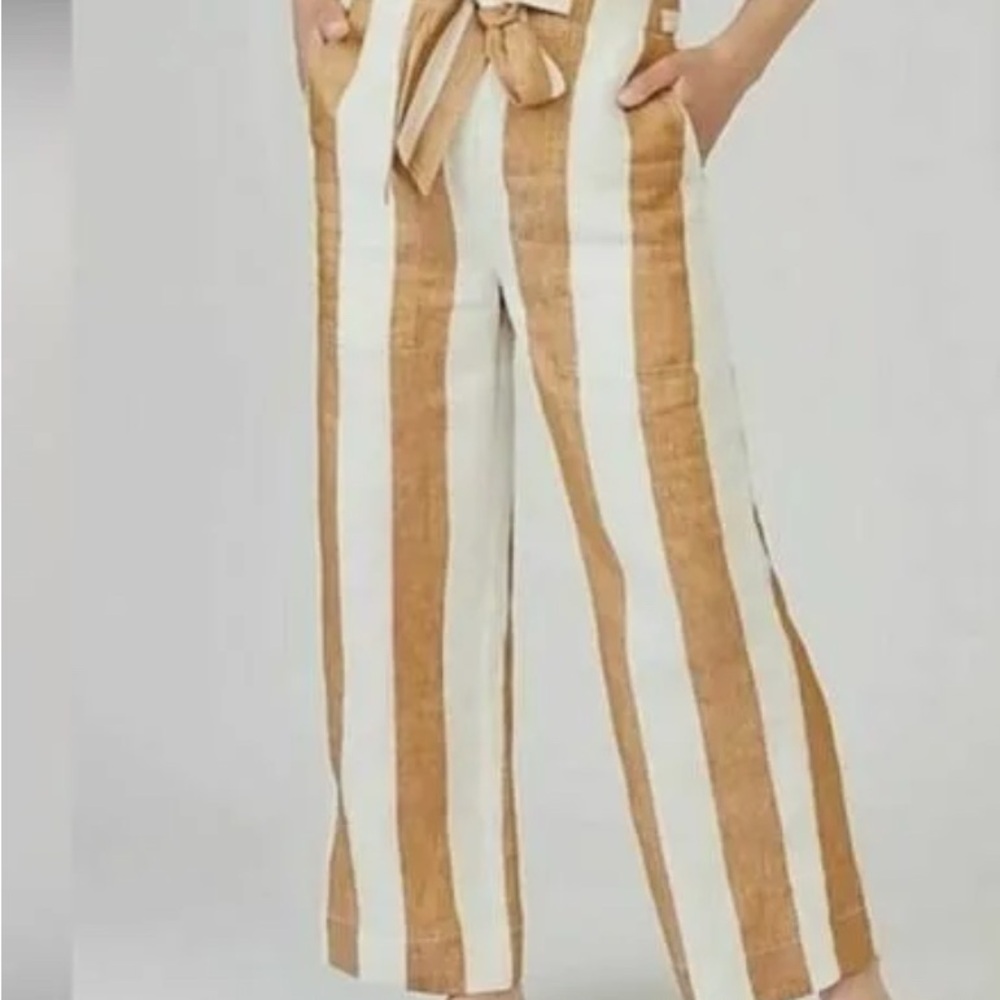 J. Crew Tan and Cream Striped Women’s Linen Pants - 6